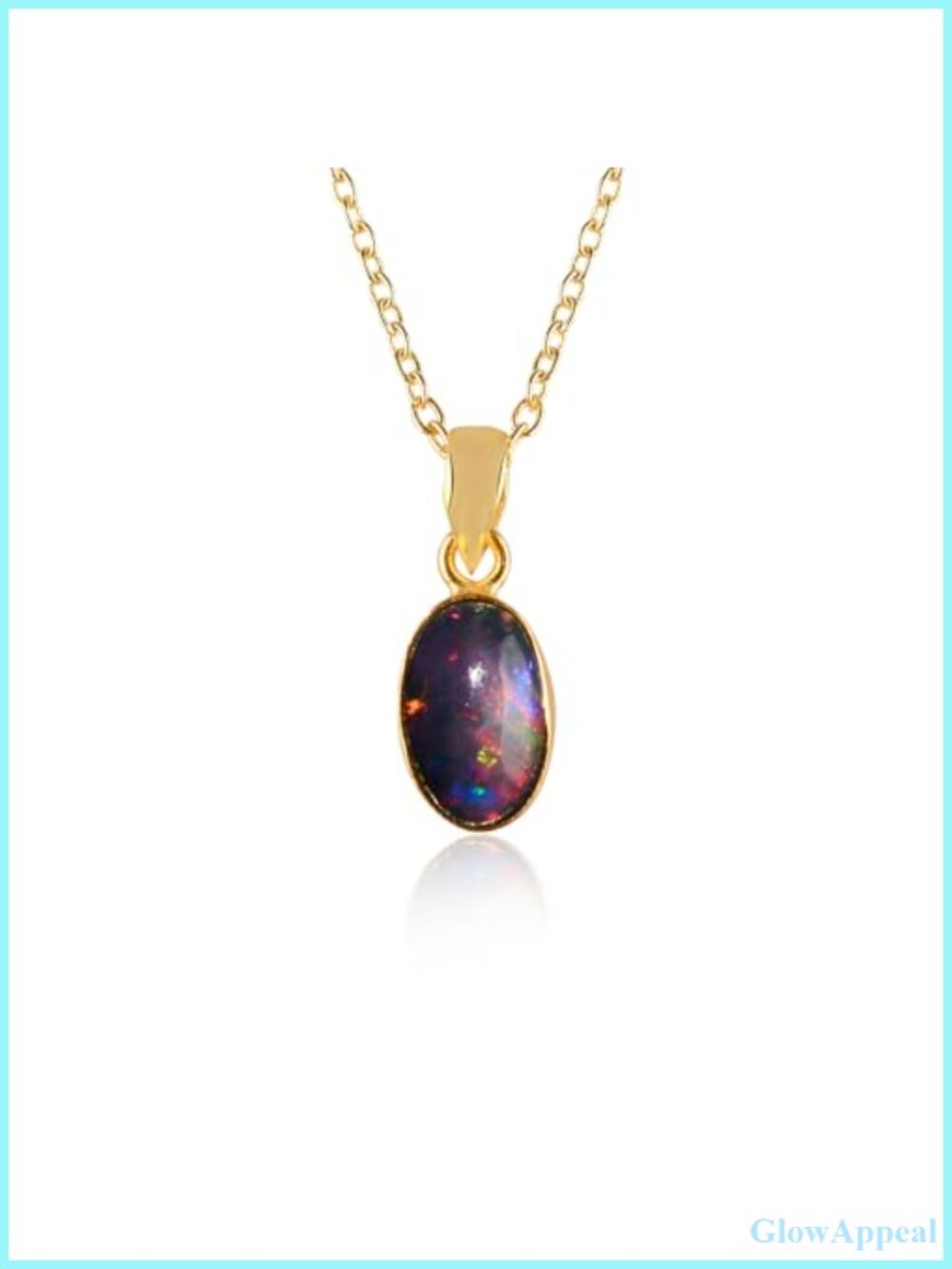 Black Ethiopian Opal Pendant Necklace 14K Gold Plated 20"